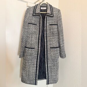 Tahari Gray, Black Pea Coat, Boucle Tweed Blazer, Long Line Jacket Size 8